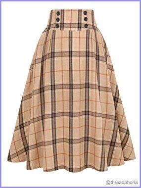High Waist Plaid Pleated Midi Skirt